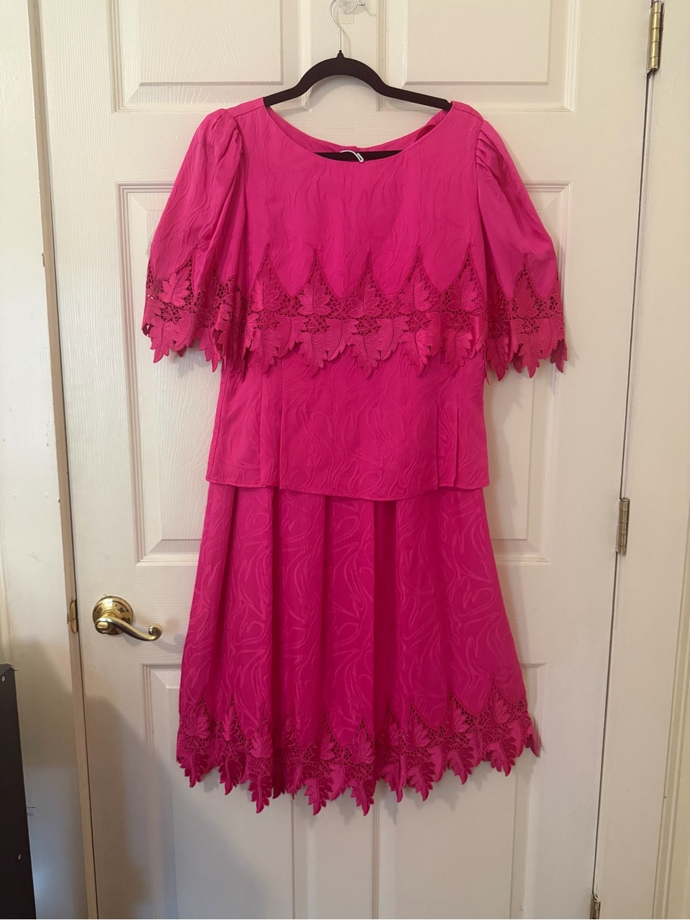 Vintage Sylvia Cosman Liberty & Lucrezia 100% Silk 2-Piece Skirt Set Hot Pink 10